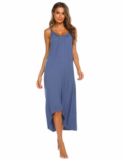 Ekouaer Womens Sleeveless Long Nightgown Summer Slip Night Dress Cotton Sleepshirt Chemise