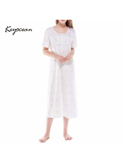 Keyocean Women Nightgowns, Soft Warm 100% Cotton Sleepwear Lounge-wear for Women