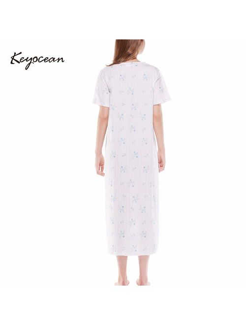 Keyocean Women Nightgowns, Soft Warm 100% Cotton Sleepwear Lounge-wear for Women