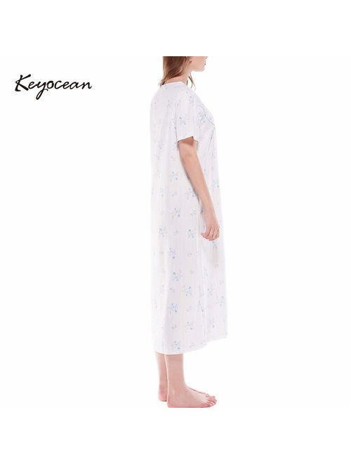 Keyocean Women Nightgowns, Soft Warm 100% Cotton Sleepwear Lounge-wear for Women