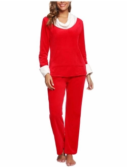 ARANEE Women's Soft Fleece Pajamas Set Long Sleeve Cowl Neck Sleepwear Sets Pjs Loungewear