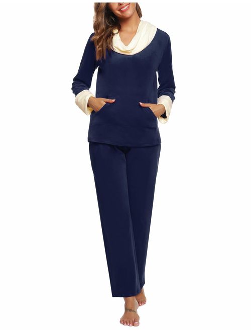 ARANEE Women's Soft Fleece Pajamas Set Long Sleeve Cowl Neck Sleepwear Sets Pjs Loungewear