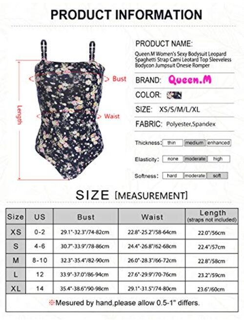 Queen.M Women's Sexy Bodysuit Leopard Spaghetti Strap Cami Leotard Top Sleeveless Bodycon Jumpsuit Onesie Romper