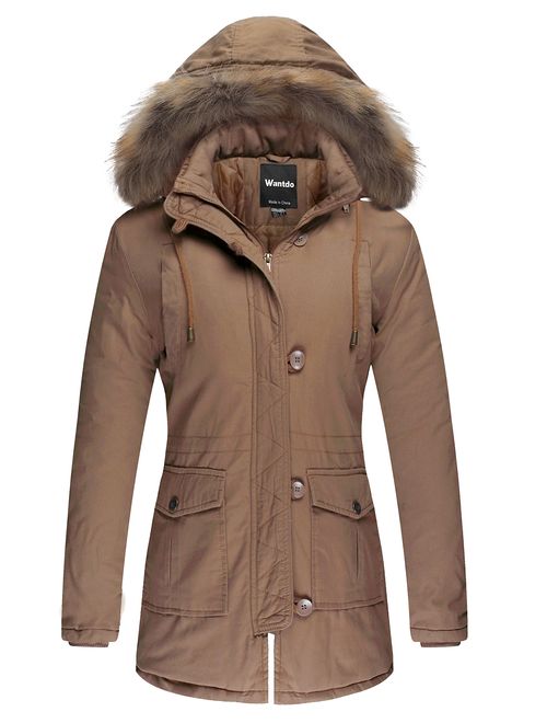 Wantdo Women's Cotton Thicken Padded Parka Winter Jacket Removable Fur Hood Coat