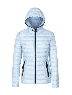 Bellivera Women's Quilted Lightweight Padding Hooded Jacket, Puffer Coat Cotton Filling Water Resistant for Fall and Winter