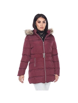 Facitisu Womens Winter Warm Jacket Long Down Faux Fur Hooded Quilted Sherpa Lined Coat