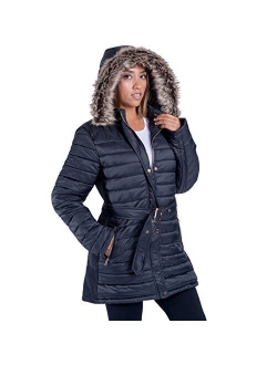 Facitisu Womens Winter Warm Jacket Long Down Faux Fur Hooded Quilted Sherpa Lined Coat