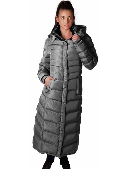 ELORA Women's Winter Warm Full Length Fleece Lined Maxi Puffer Coat