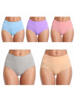 IESUNNY Women's Cotton Underwear Panties, Mid-High Waist Breathable Soft Briefs Underwear Women 5 Pack