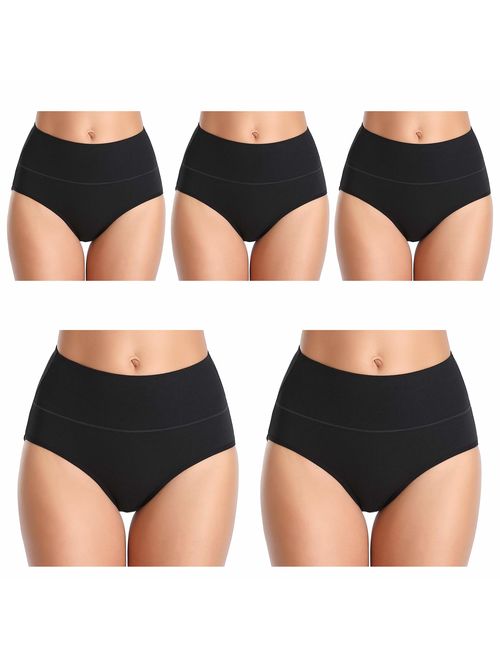 IESUNNY Women's Cotton Underwear Panties, Mid-High Waist Breathable Soft Briefs Underwear Women 5 Pack