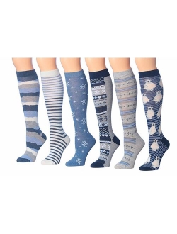 Tipi Toe Women's 6 Pairs Colorful Patterned Knee High Socks