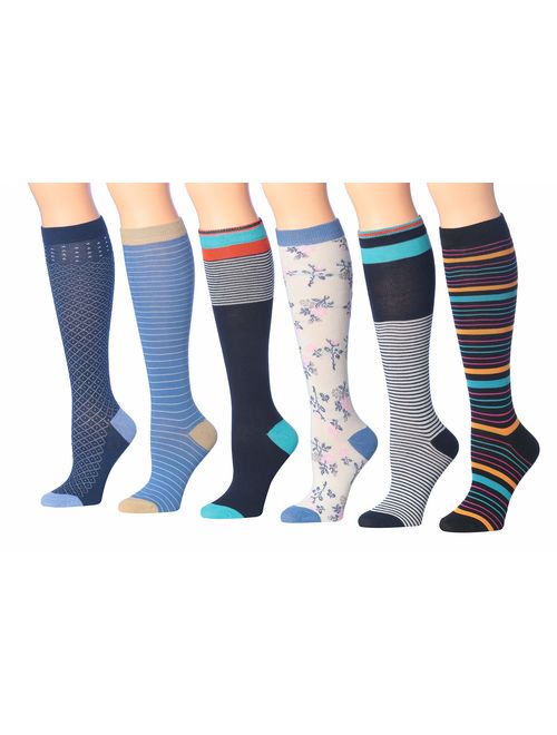 Tipi Toe Women's 6 Pairs Colorful Patterned Knee High Socks