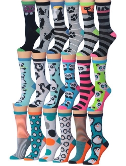 Tipi Toe Women's 18-Pairs Value Pack Colorful Super Classy Fashion Crew Socks