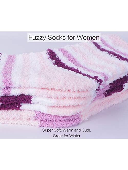 Plush Slipper Socks Women - Colorful Warm Fuzzy Crew Socks Cozy Soft 3 to 6 Pairs for Winter Indoor