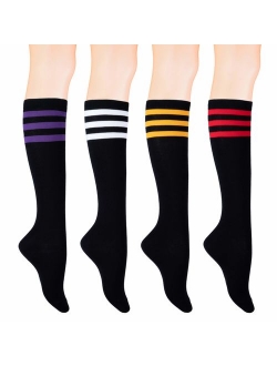 KONY Women's 4 Pairs Casual Knee High Socks Soft Stretch Cotton All Season Gift Size 6-10