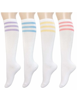 KONY Women's 4 Pairs Casual Knee High Socks Soft Stretch Cotton All Season Gift Size 6-10