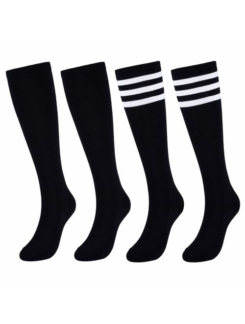 KONY Women's 4 Pairs Casual Knee High Socks Soft Stretch Cotton All Season Gift Size 6-10