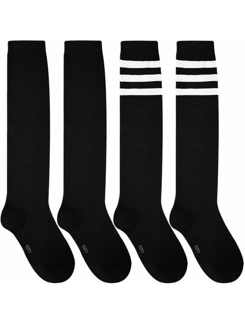 KONY Women's 4 Pairs Casual Knee High Socks Soft Stretch Cotton All Season Gift Size 6-10