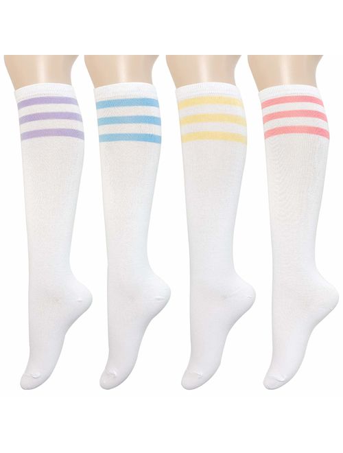 KONY Women's 4 Pairs Casual Knee High Socks Soft Stretch Cotton All Season Gift Size 6-10