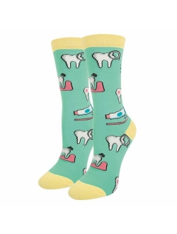 HAPPYPOP Women Girl Dental Teeth Crew Socks Funny Medical Hygienist Dentist Gift