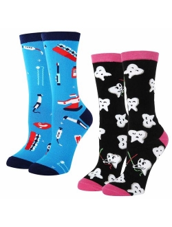 HAPPYPOP Women Girl Dental Teeth Crew Socks Funny Medical Hygienist Dentist Gift