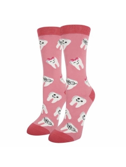 HAPPYPOP Women Girl Dental Teeth Crew Socks Funny Medical Hygienist Dentist Gift