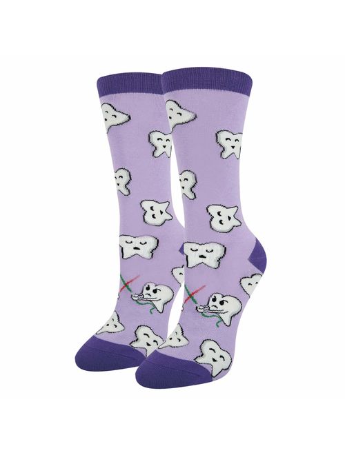 HAPPYPOP Women Girl Dental Teeth Crew Socks Funny Medical Hygienist Dentist Gift