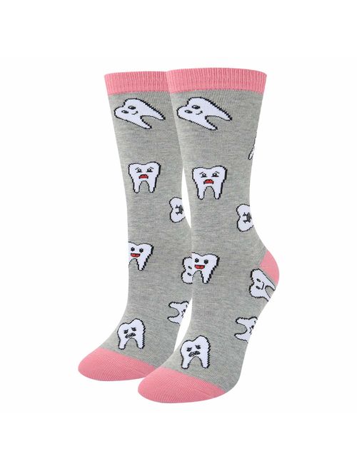 HAPPYPOP Women Girl Dental Teeth Crew Socks Funny Medical Hygienist Dentist Gift