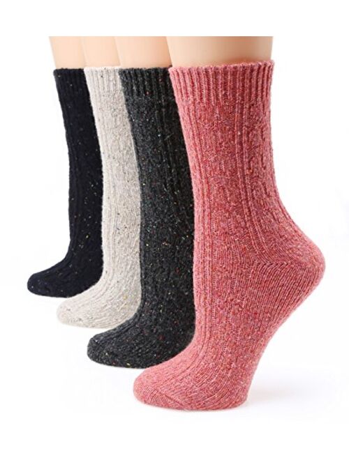 MIRMARU Women's Premium Winter 4 Pairs Wool And Cotton Blend Crew Socks Collection