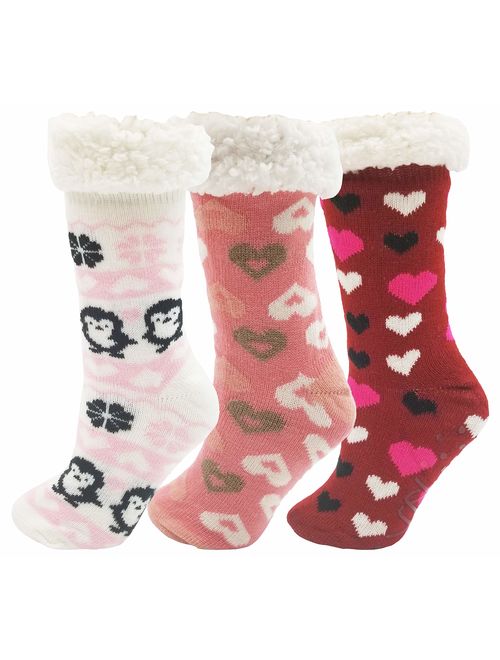 Fluffy Thermal Sherpa Slipper Socks, 3 Pairs for Women, Ultra Soft Christmas Winter Non Skid Gift