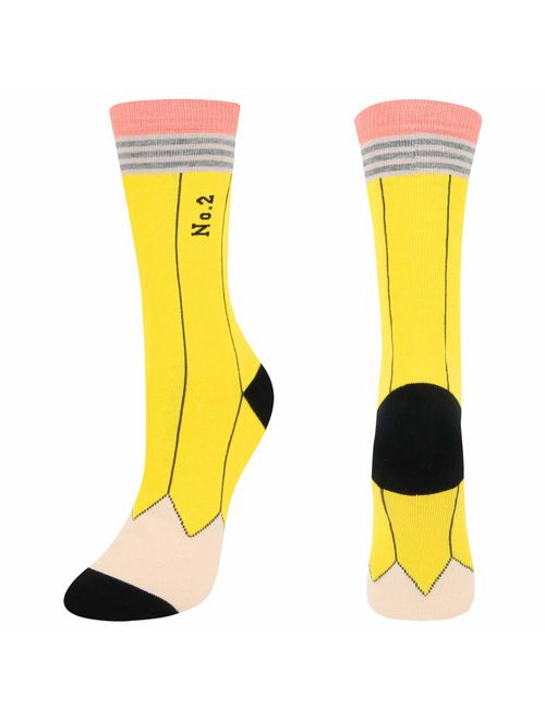 HAPPYPOP Women's Girls Novelty Crazy Book Reading Crew Socks, Fun Teacher Gift