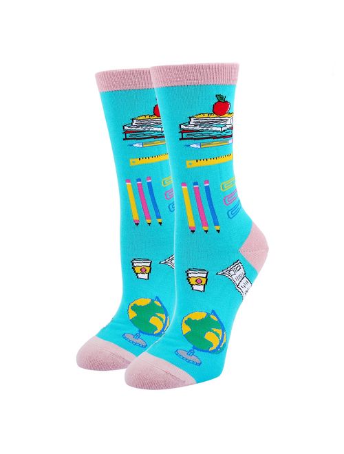 HAPPYPOP Women's Girls Novelty Crazy Book Reading Crew Socks, Fun Teacher Gift