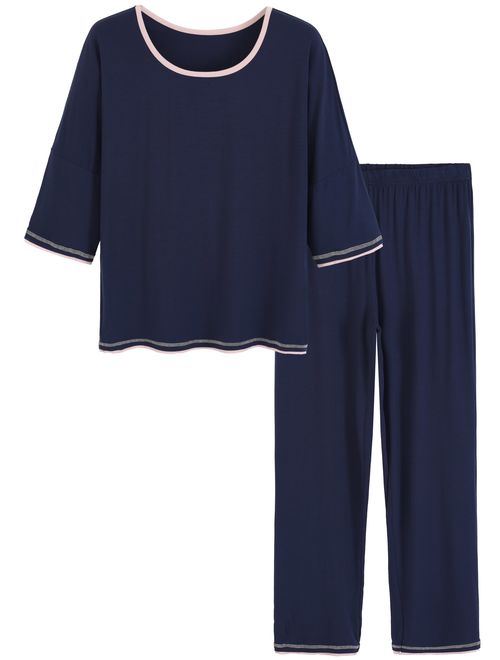 Latuza Women's 3/4 Sleeve Scoop Neck Pajama Set