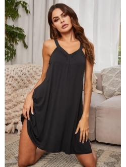 Nightgown Womens Sleeveless Sleepwear V Neck Racerback Sleep Dress S-XXL