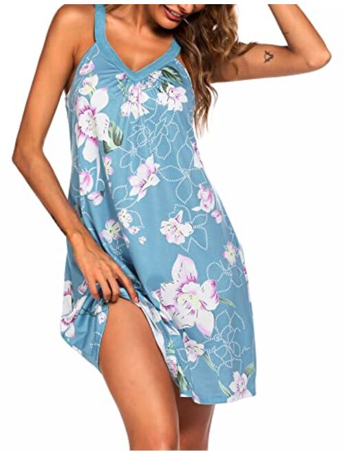 Ekouaer Nightgown Womens Sleeveless Sleepwear V Neck Racerback Sleep Dress S-XXL