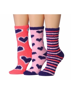 Tipi Toe Women's 3-Pairs Cozy Microfiber Anti-Skid Soft Fuzzy Crew Socks