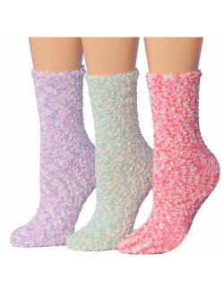 Tipi Toe Women's 3-Pairs Cozy Microfiber Anti-Skid Soft Fuzzy Crew Socks