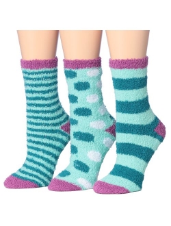 Tipi Toe Women's 3-Pairs Cozy Microfiber Anti-Skid Soft Fuzzy Crew Socks