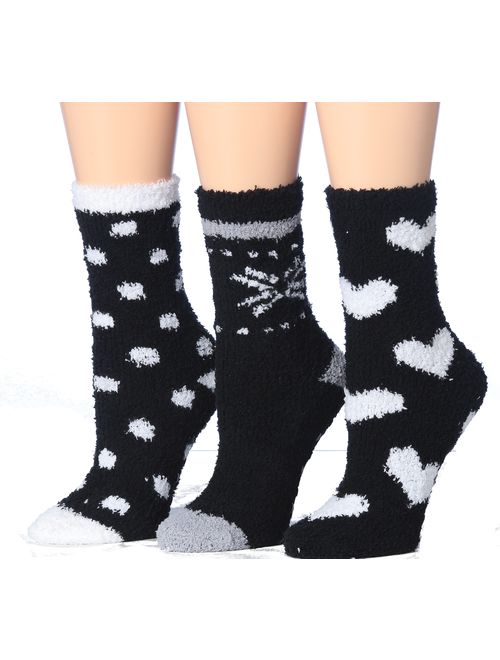 Tipi Toe Women's 3-Pairs Cozy Microfiber Anti-Skid Soft Fuzzy Crew Socks