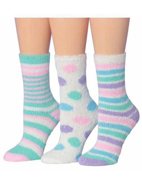 Tipi Toe Women's 3-Pairs Cozy Microfiber Anti-Skid Soft Fuzzy Crew Socks