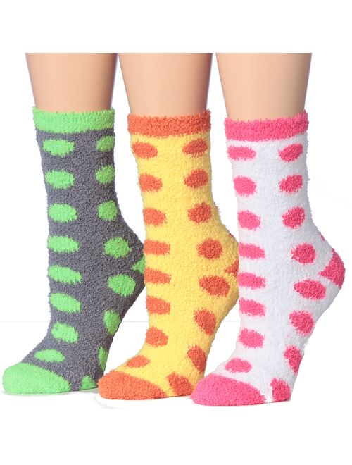 Tipi Toe Women's 3-Pairs Cozy Microfiber Anti-Skid Soft Fuzzy Crew Socks