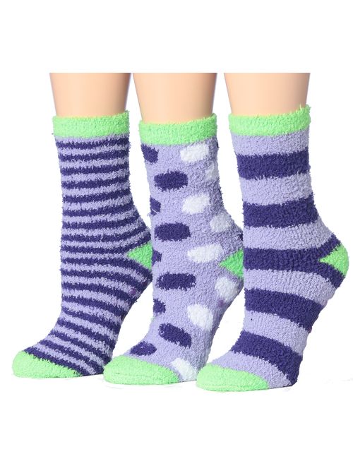 Tipi Toe Women's 3-Pairs Cozy Microfiber Anti-Skid Soft Fuzzy Crew Socks