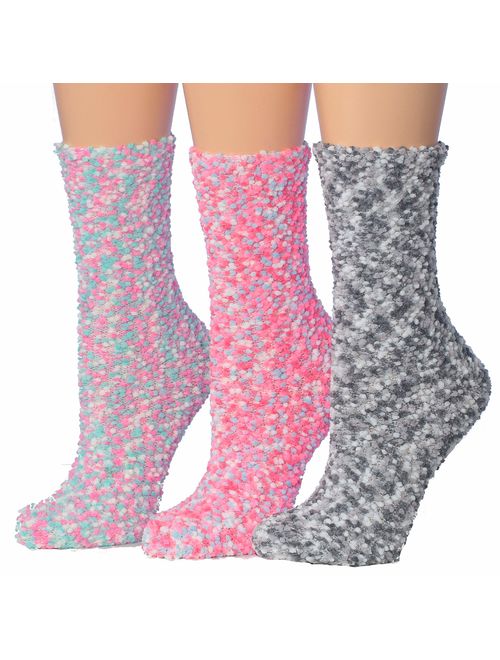 Tipi Toe Women's 3-Pairs Cozy Microfiber Anti-Skid Soft Fuzzy Crew Socks