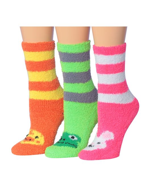 Tipi Toe Women's 3-Pairs Cozy Microfiber Anti-Skid Soft Fuzzy Crew Socks