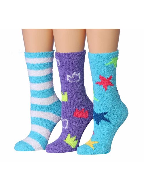 Tipi Toe Women's 3-Pairs Cozy Microfiber Anti-Skid Soft Fuzzy Crew Socks