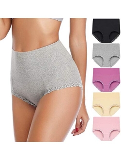 ANNYISON Women's Cotton Underwear, High Waist Soft Stretch Breathable Solid Color Hipster Briefs Panties for Women