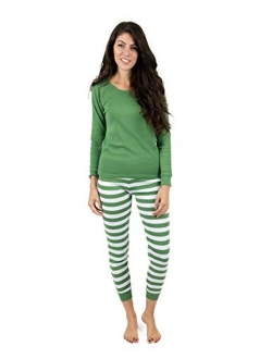 Women's Pajamas Fitted Striped 2 Piece Pjs Set 100% Cotton Sleep Pants Sleepwear (XSmall-XLarge)