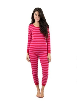 Women's Pajamas Fitted Striped 2 Piece Pjs Set 100% Cotton Sleep Pants Sleepwear (XSmall-XLarge)