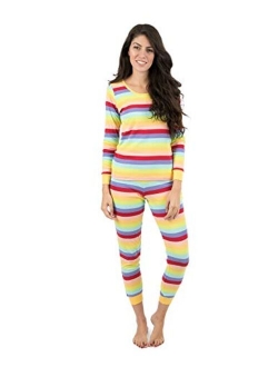 Women's Pajamas Fitted Striped 2 Piece Pjs Set 100% Cotton Sleep Pants Sleepwear (XSmall-XLarge)