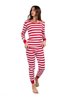 Women's Pajamas Fitted Striped 2 Piece Pjs Set 100% Cotton Sleep Pants Sleepwear (XSmall-XLarge)